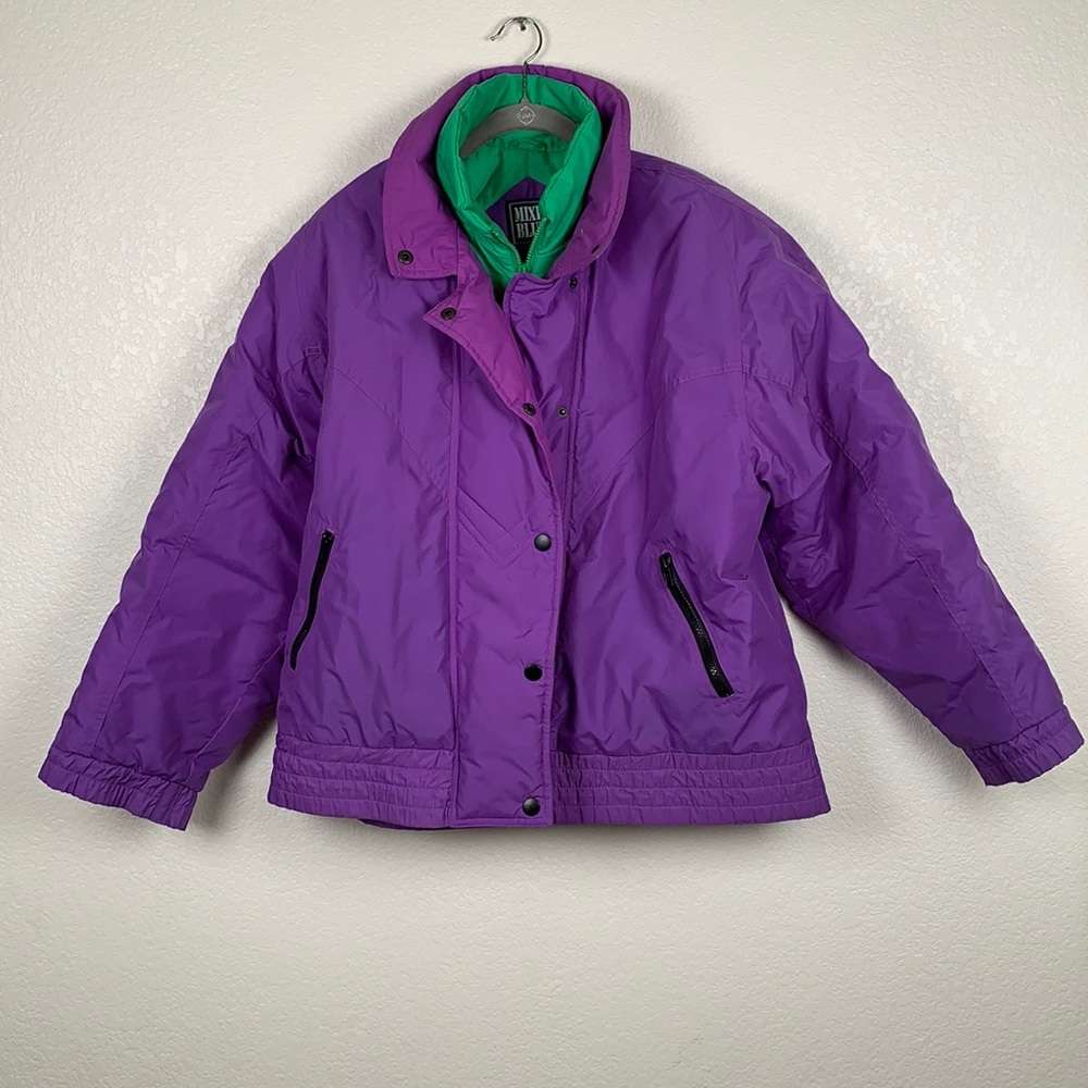 Mixed Blues Coat Vintage 1980’s Purple Green Large